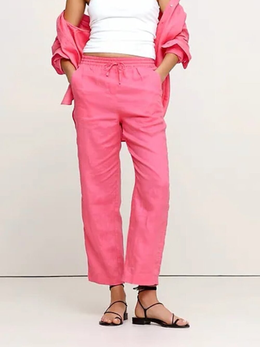 100% Silk Pull On Flowy Pants Hot Pink Sz S